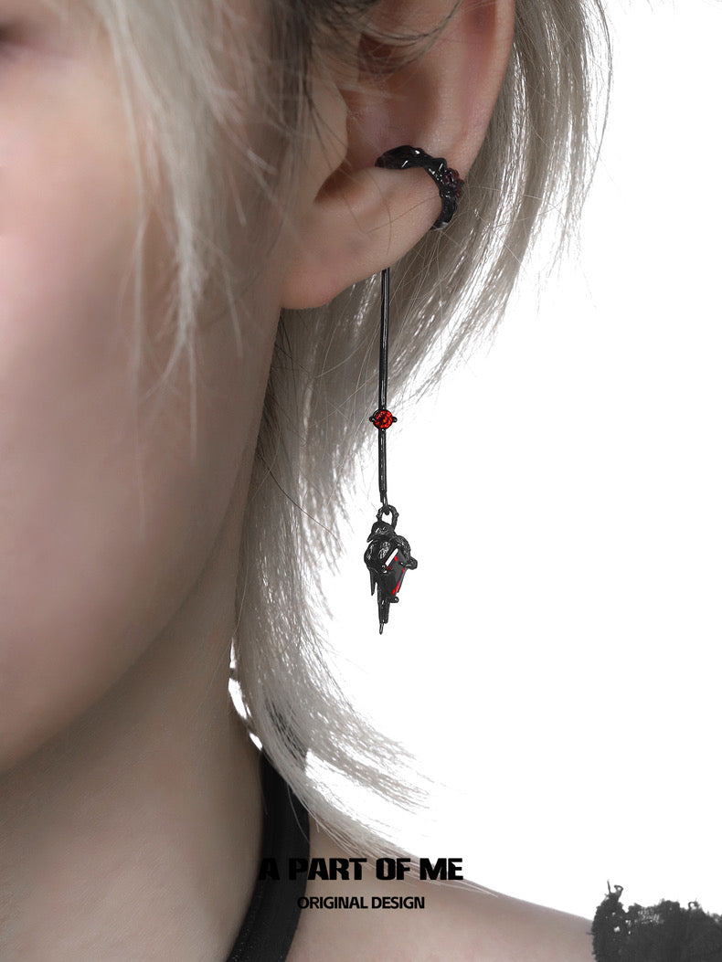 Crow Collection (Sylus's Version) 18K Platinum/Black Gold Plated Dangle Earcuffs