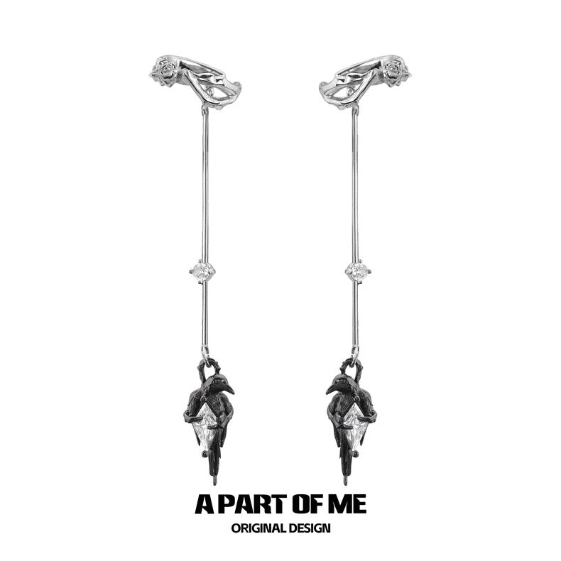 Crow Collection (Sylus's Version) 18K Platinum/Black Gold Plated Dangle Earcuffs