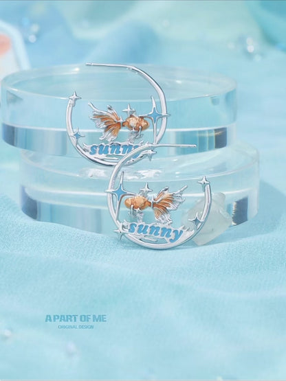 Dreamcore Goldfish 18K Platinum Plating Half Hoop Earrings