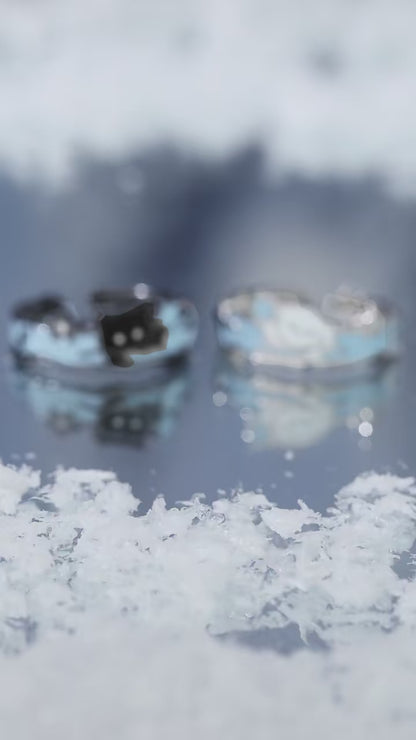 Picking Stars in the Snow S925 Sterling Silver Black Cat & White Puppy Couple Ring