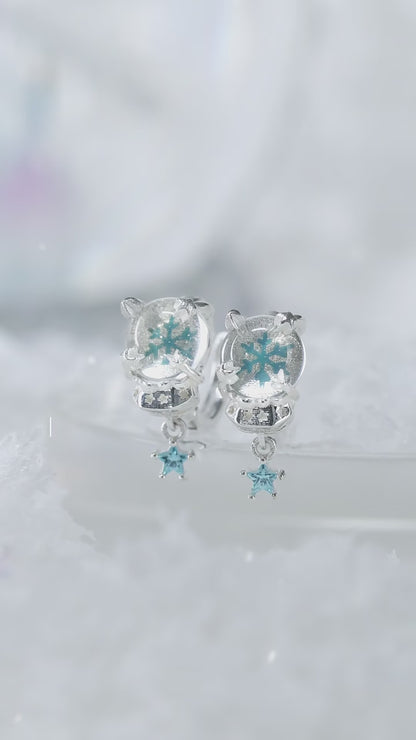 Snowflake Crystal Ball 18K Platinum Plating Crystal Glass Huggies Earrings