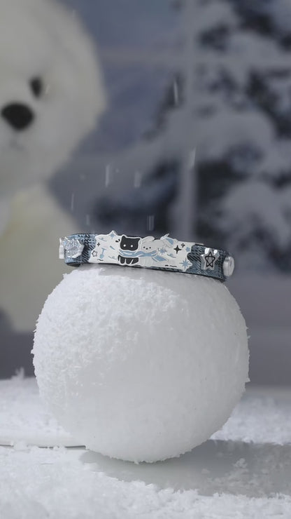 Snowy Black Cat & White Dog 18K Platinum Plating Blue Leather Y2K Bracelet