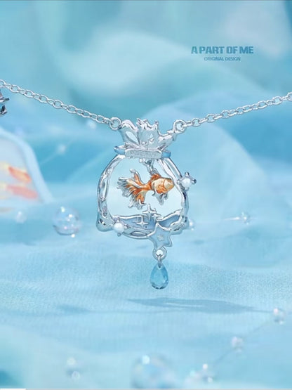 Dreamcore Goldfish 18K Platinum Plating Trapped in a Plastic Bag Necklace